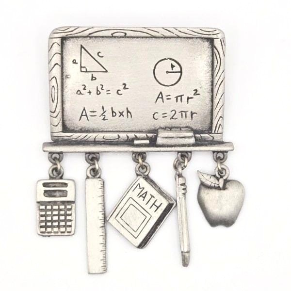 Jj Collectible Teacher Math Chalkboard Brooch Apple Pencil Ruler Calculator Book